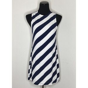Lusana Nico Crepe Mini Dress in Nautical Stripe Navy Blue White Small